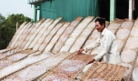 Chị Trần Thị Thanh Lan, khu phố 4, thị trấn Cái Bè khéo léo cán từng cái bánh phồng.
