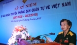 Cô Nguyễn Thị Ánh Thu phát biểu tại Lễ kỷ niệm 80 năm Ngày truyền thống lực lượng DQTV.