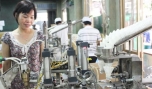Chị Hồng Thúy đang kiểm tra máy dán keo.