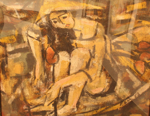 Tác phẩm Xuân thì vẽ trên chất liệu bao tải