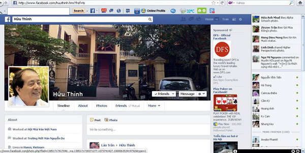 Ảnh chụp màn hình facebook giả danh nhà thơ Hữu Thỉnh