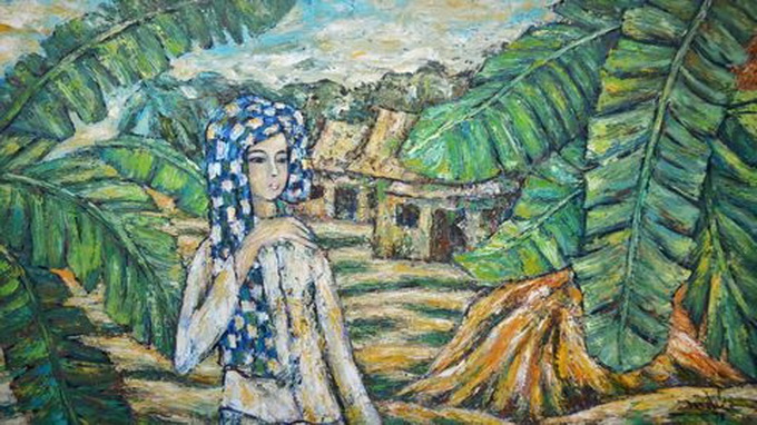 Thiếu nữ với tàu lá chuối - sơn dầu của Trần Hoàng Minh Đức