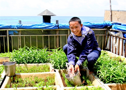 Tăng gia sau buổi huấn luyện trên đảo Đá Lát.