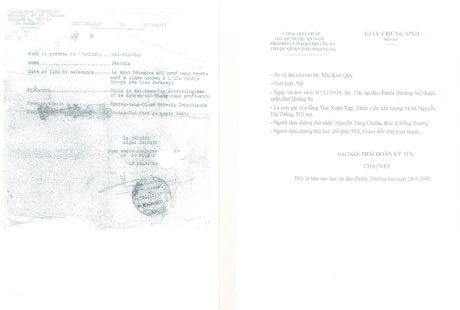 Giấy chứng sinh của bé Mai Kim Quy sinh ngày 7-12-1939 tại đảo Hoàng Sa là con gái ông Mai Xuân Tập, nhân viên khí tượng đảo Hoàng Sa. Bé Mai Kim Quy được sinh tại đảo đã chứng tỏ người Việt đưa dân sự ra sinh sống tại đảo.